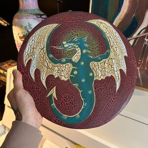 Vintage Hand Carved Green Dragon Wood Wall Plaque Fantasy Decor 15.75”